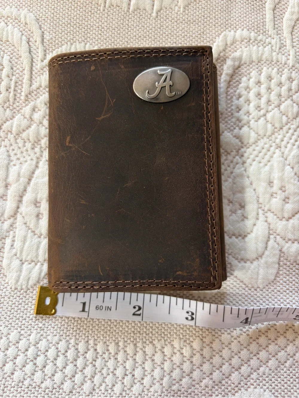 NWOT Zep Pro University of Alabama Roll Tide brown Leather Trifold Wallet pics